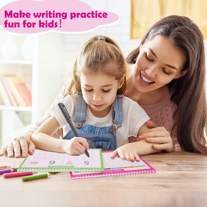 6 Pack Large Grooved Handwriting Copybooks,10.2 x 7.4 In Magic Writing Practice Workbooks with Pens,Reusable Alphabet,Numbers Tracing Books,Kindergarten Preschool Learning Activities