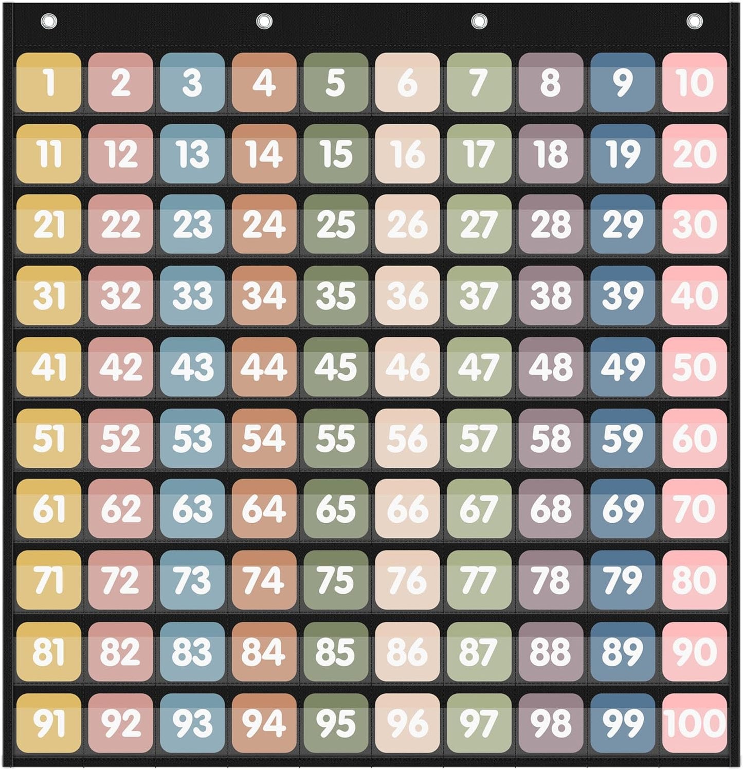 Yoink 100 Pockets Number Chart with 120 Double-Sided Number Cards, Boho Hundred Pocket Chart for Classroom Homeschool Teachers Kids Learning, Pink