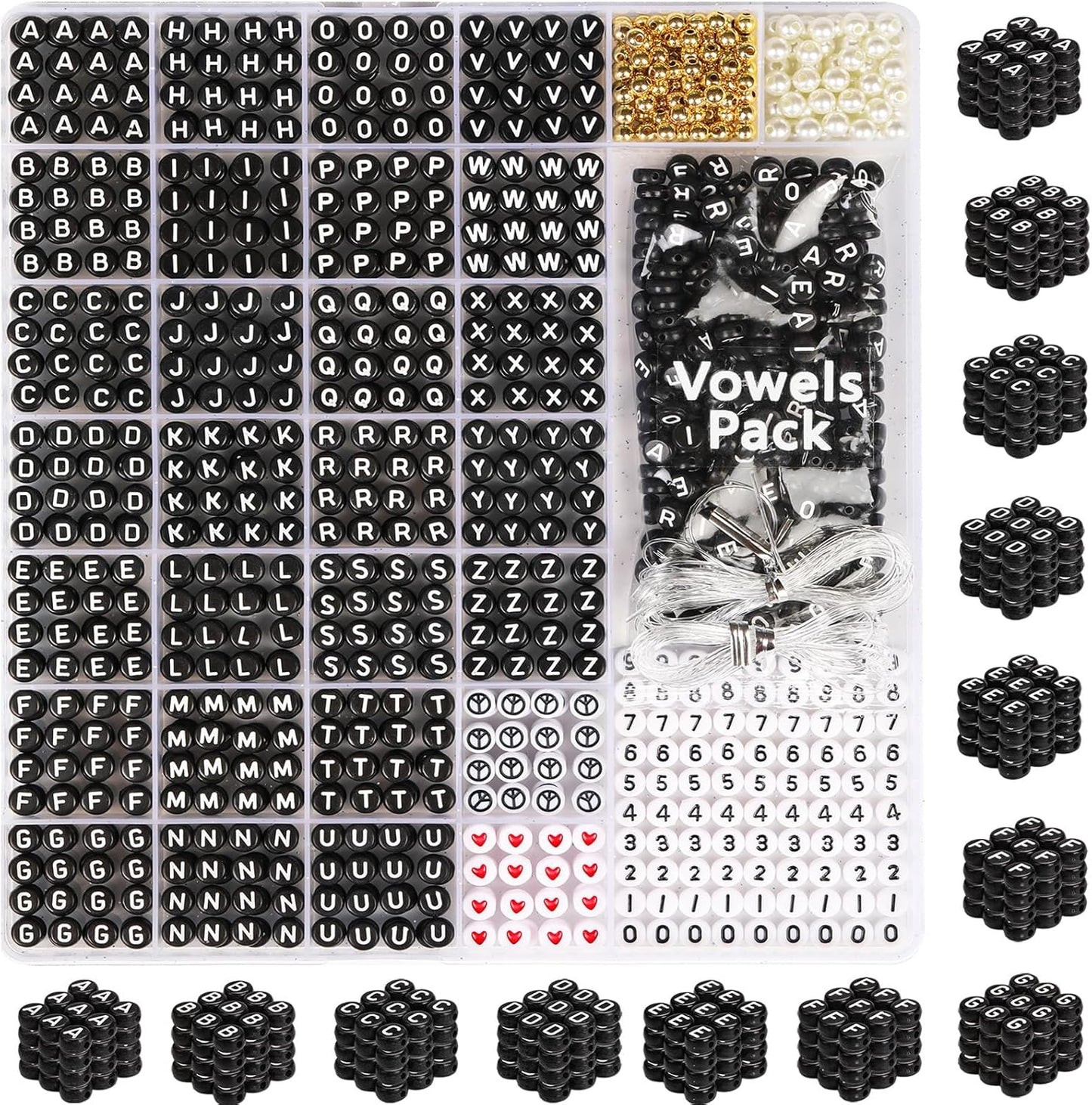 DoDoBeads 1270 Pcs Letter Beads Kit, White and Colorful Square Acrylic Alphabet Beads with Extra Vowels, Numbers & Spacers, Perfect for Friendship Bracelets