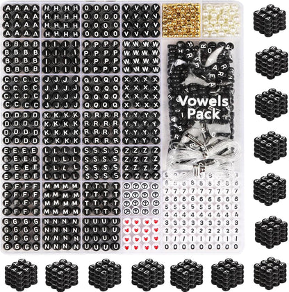DoDoBeads 1270 Pcs Letter Beads Kit, White and Colorful Square Acrylic Alphabet Beads with Extra Vowels, Numbers & Spacers, Perfect for Friendship Bracelets