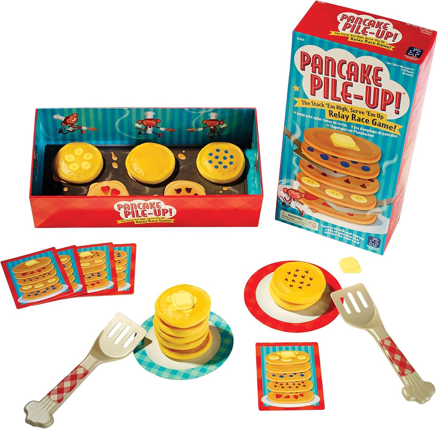 Educational Insights Pancake Pile-Up - Relay Race Games for Kids, Gross Motor Preschool Games for 4 Year Olds, Birthday Party Activities, Matching and Patterning Toddler Game