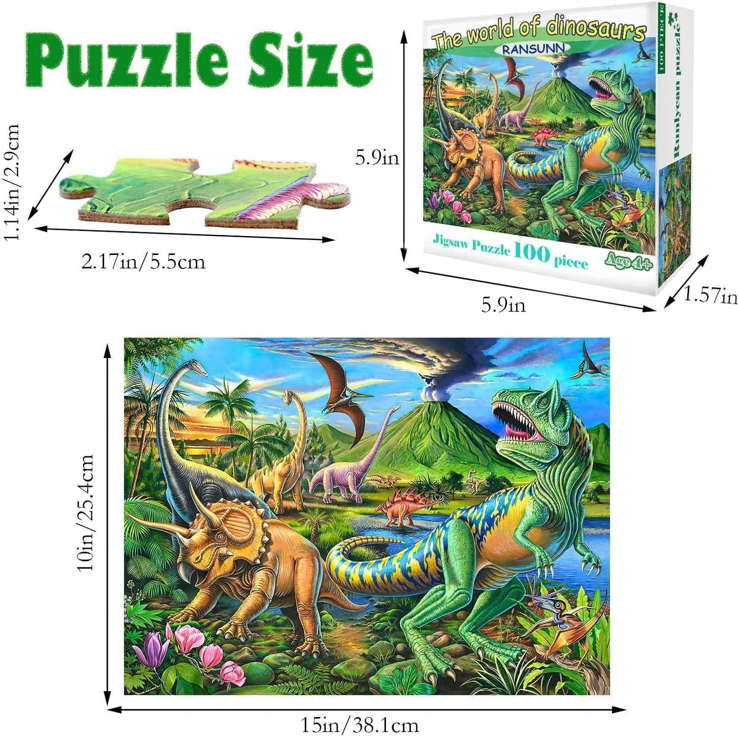 Puzzles for Kids Ages 4-8 Year Old,100 Piece Dinosaur Jigsaw Puzzle for Toddler Children Learning Educational Puzzles Toys for Boys and Girls - Every Piece is Unique