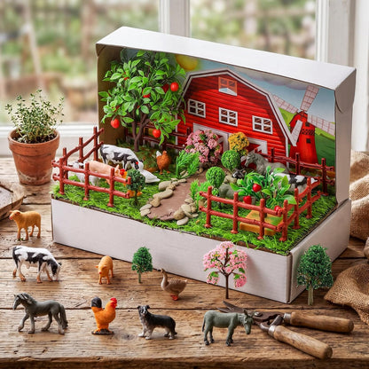 Teyva Daily 48 Pcs Dinosaur Diorama Kit Habitat Project Box Set 3D Dinosaurs Diorama Supplies Include Dinosaurs Model Figures & Eggs Volcano Artificial Trees with Cardboard for DIY Crafts Gifts