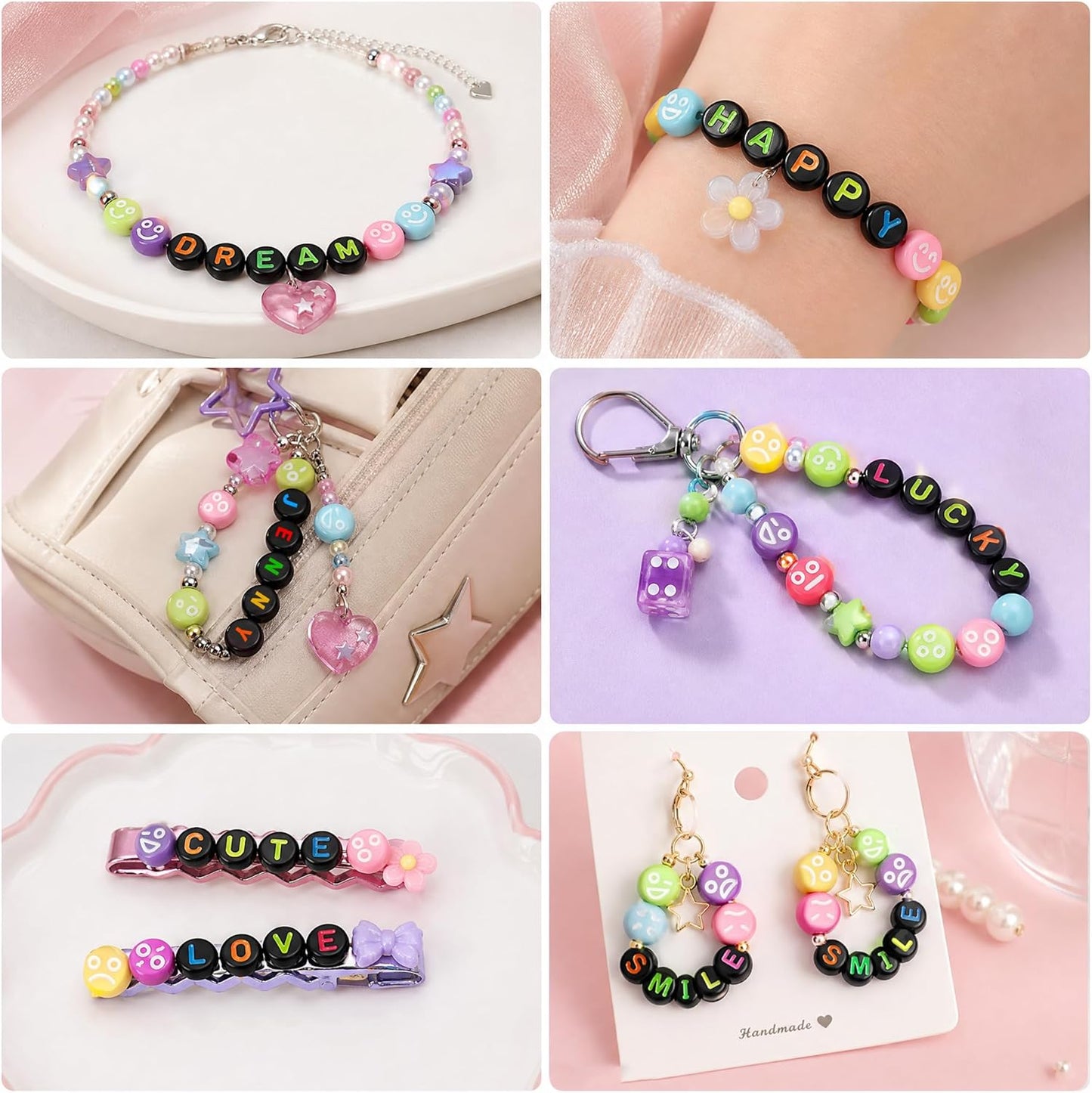 SUTOUG 1000PCS Colourful Letter Beads for Threading, 4 x 7 MM Acrylic Round Alphabet Beads for Jewellery DIY Making Crafts Bracelets Necklaces Ornaments