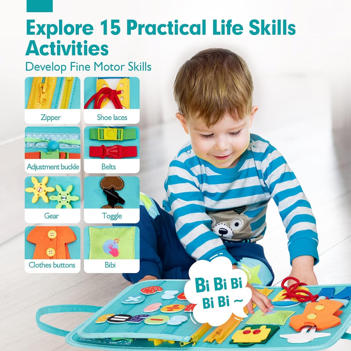 hahaland Busy Board for Toddlers - Montessori Toys Preschool Learning Activities with Life Skills, Alphabet, Number, Shape, Color, Animal, Weather - Toddler Boy Learning Educational Toys, Travel Toys