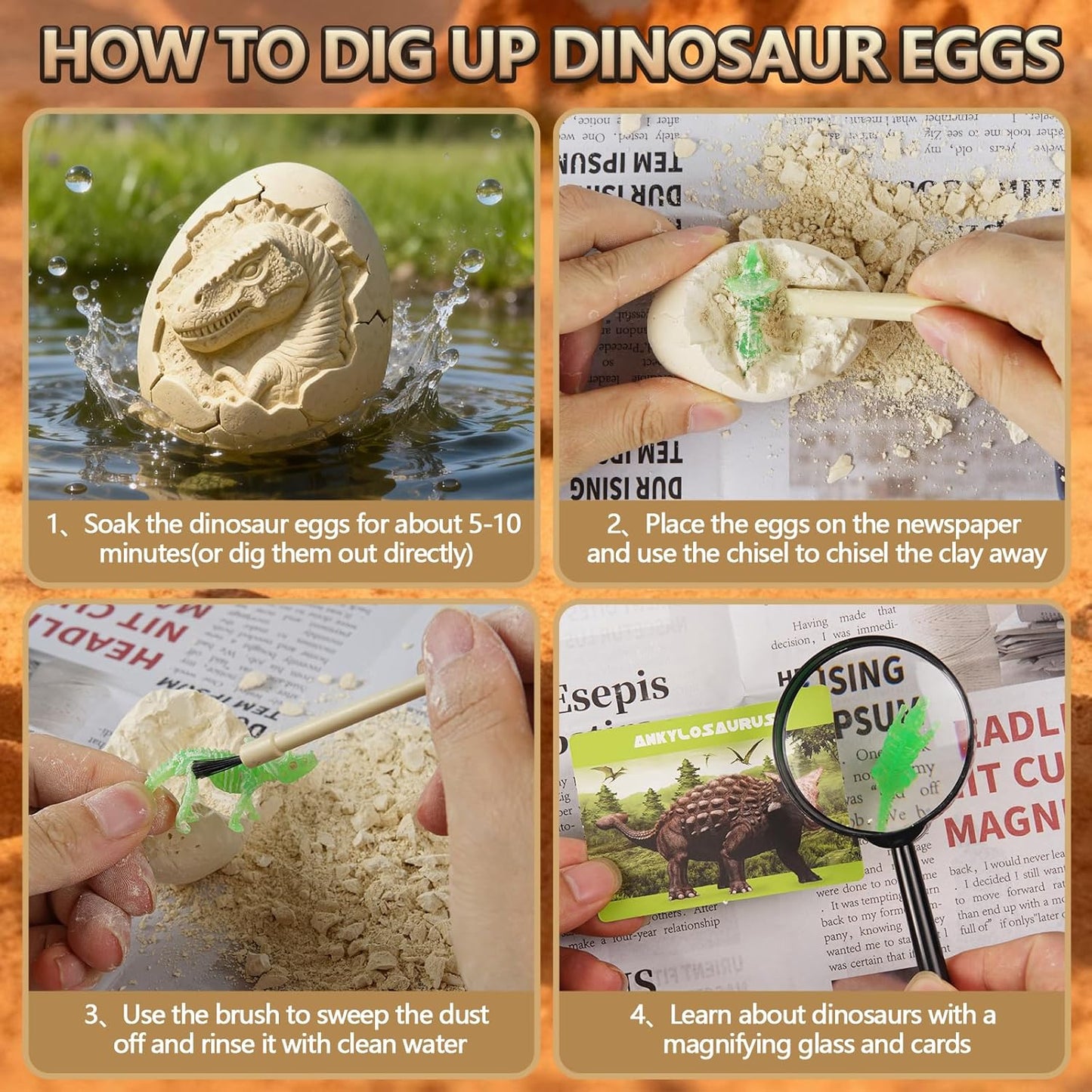 Dinosaur Eggs Toys Dig Kit, 24 Dino Eggs, Dinosaur Toy for Kids, Science STEM Dinosaur Eggs for Birthday and Easter Gift, Easter Basket Stuffers, for Boys Girls Age 3+