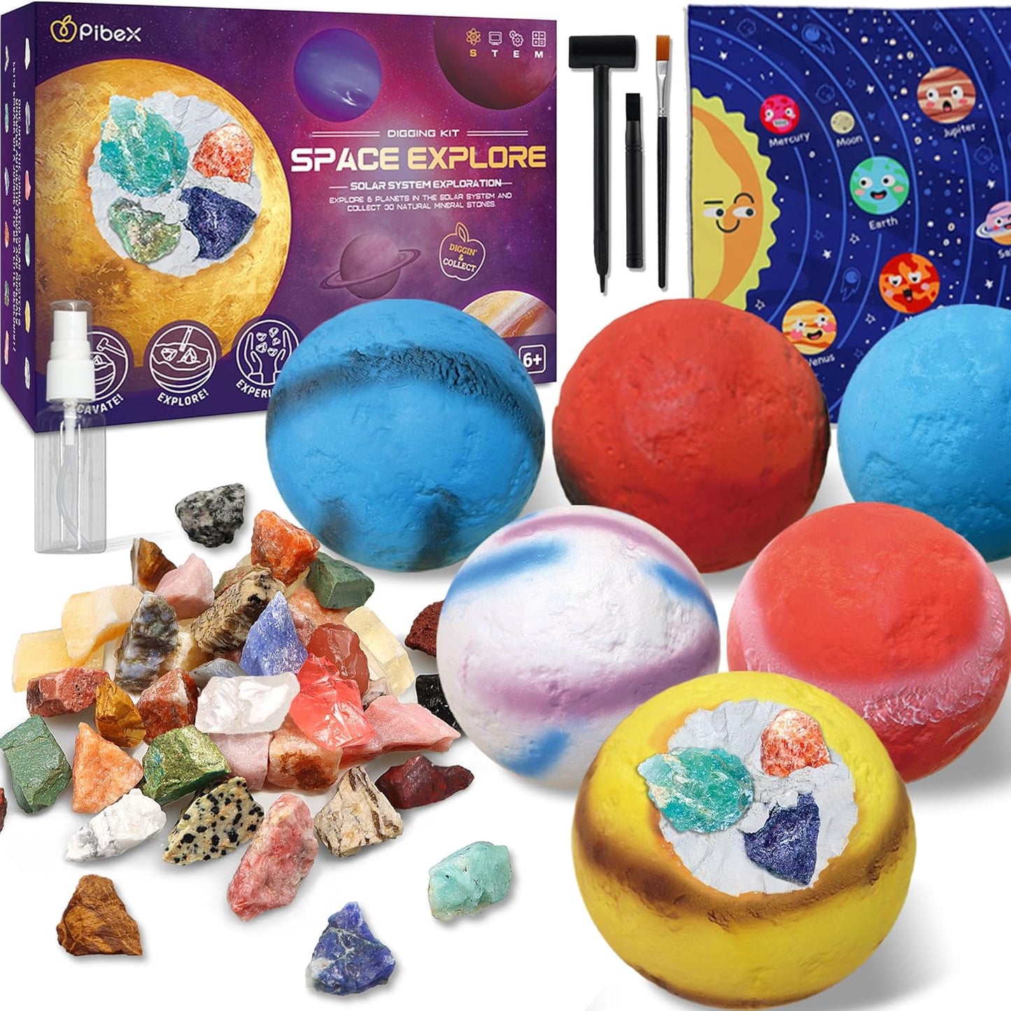 PIBEX Ocean Fossil Dig Kit, Dig up 20+ Real Shells & Seasnails, STEM Educational Activity Set Sea Creatures Excavation Toy for Kids, Marine Biology Geology Science Kit, Gift for Boys and Girls Age 6+