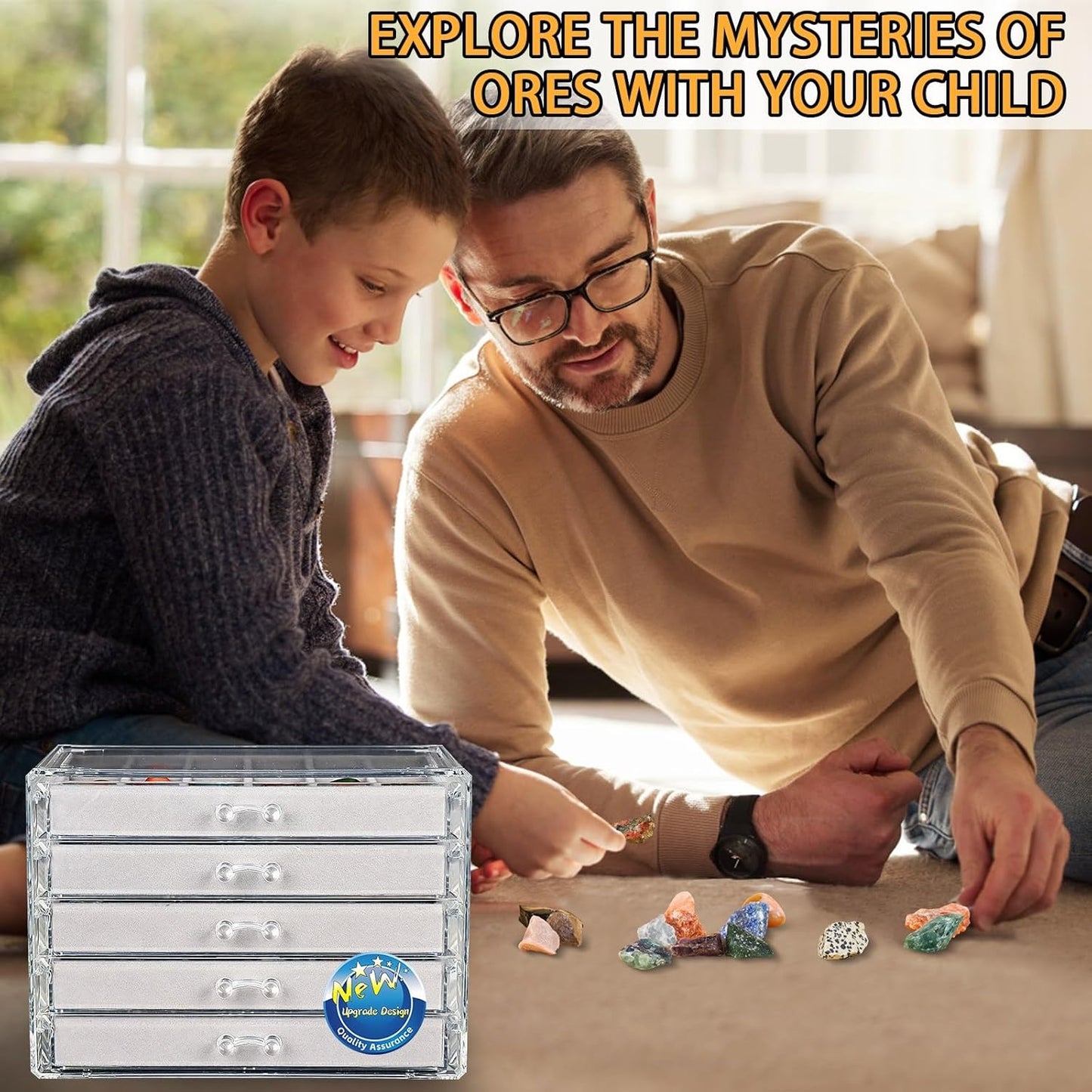 Rock Collection Box for Kids - Display Case for Collectibles - Storage and Display Shelf - Generation 2