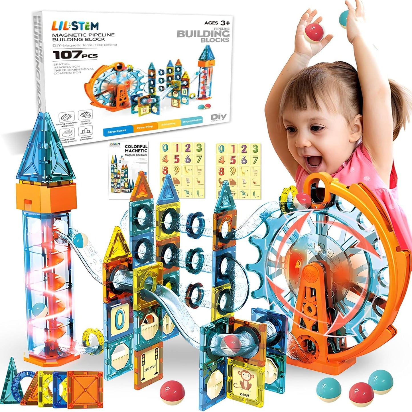 325PCS Glow in The Dark Marble Run with Motorized Elevator, STEM Building Blocks Toy Includes 113 Marbles, for Kids Ages 3+, Easter Birthday Gift for Boys and Girls