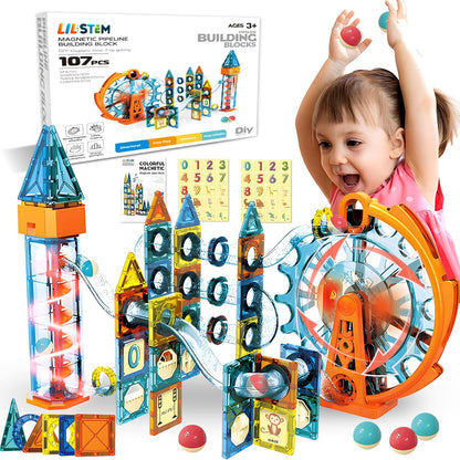 325PCS Glow in The Dark Marble Run with Motorized Elevator, STEM Building Blocks Toy Includes 113 Marbles, for Kids Ages 3+, Easter Birthday Gift for Boys and Girls