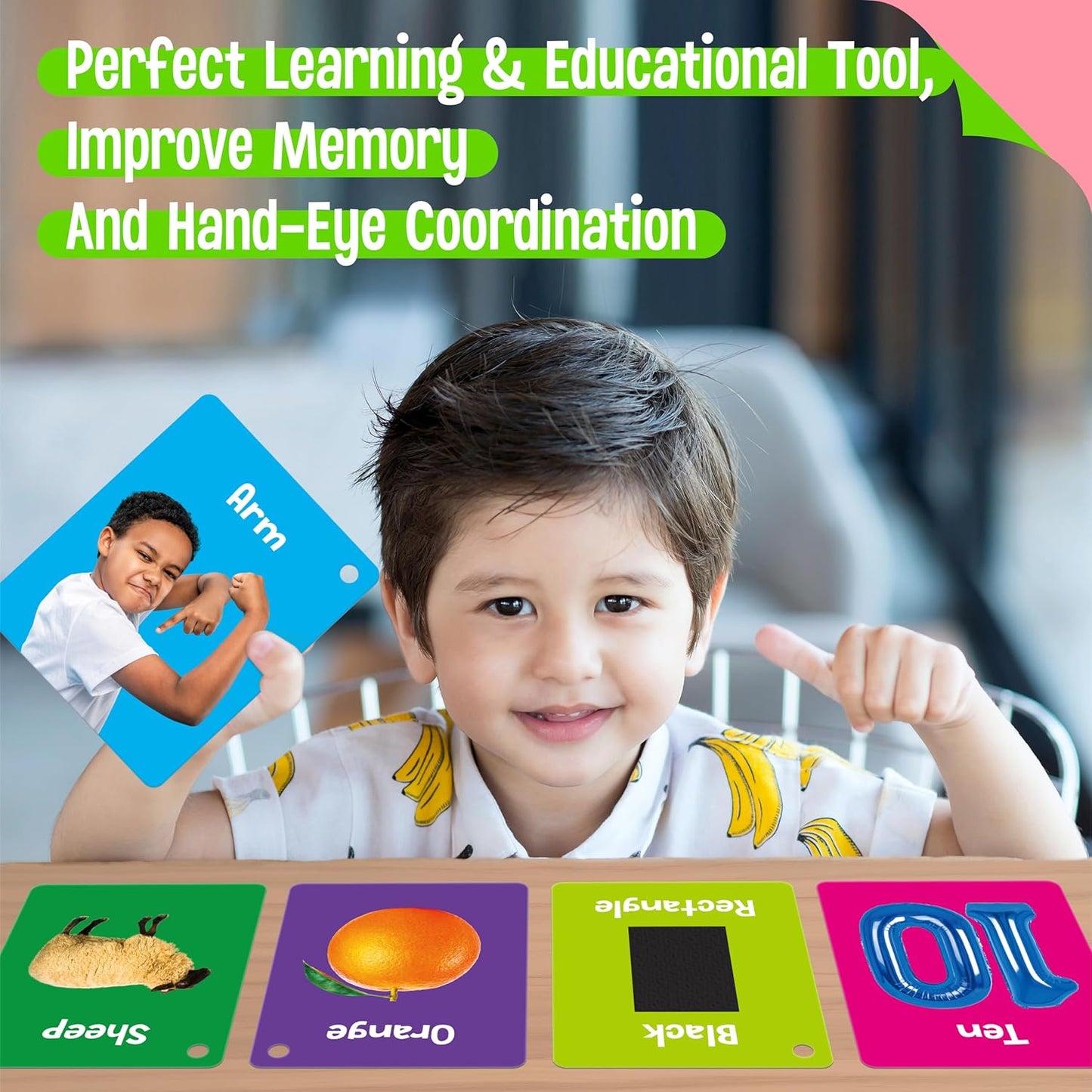 50 PCS Kid First Cognitive Flashcards,Double Sided Printed 7 in 1 Colorful Cards Alphabet,Numbers, Foods,Animals,Shapes,Colors with 3 Reclosable Rings,Learning Tool for Pre-K Kindergarten Toddlers