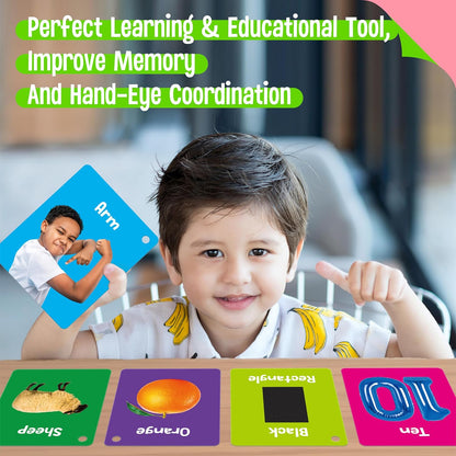 50 PCS Kid First Cognitive Flashcards,Double Sided Printed 7 in 1 Colorful Cards Alphabet,Numbers, Foods,Animals,Shapes,Colors with 3 Reclosable Rings,Learning Tool for Pre-K Kindergarten Toddlers