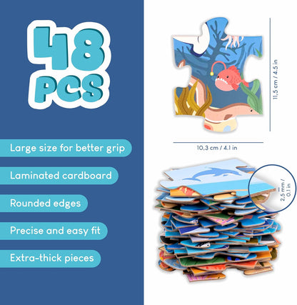 BONNYCO Giant Floor Puzzles for Kids of Jungle Animals with 48 Large Pieces. Safari Jumbo Puzzle 36.2 x 24.4 in, Gifts for Boys and Girls, Educational Kids Toys Ages 2-8