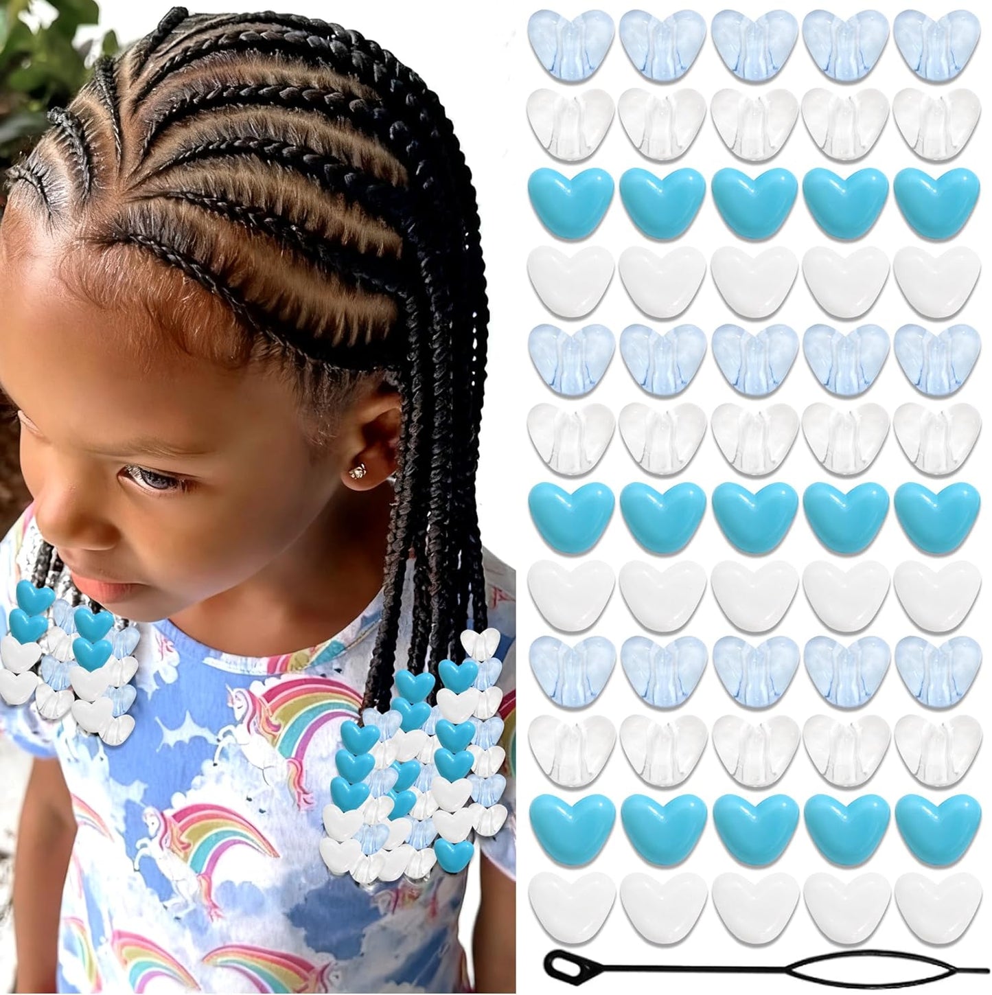 88PCS Pink White Hair Beads for Braids Lovely Heart Shape Loc Dreadlock Valentine's Day Bead Accessories Cute Acrylic Small Pony Beads for Kids Girls