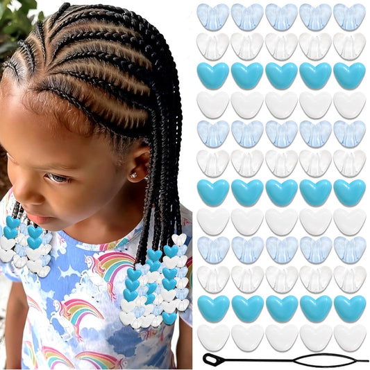 88PCS Pink White Hair Beads for Braids Lovely Heart Shape Loc Dreadlock Valentine's Day Bead Accessories Cute Acrylic Small Pony Beads for Kids Girls