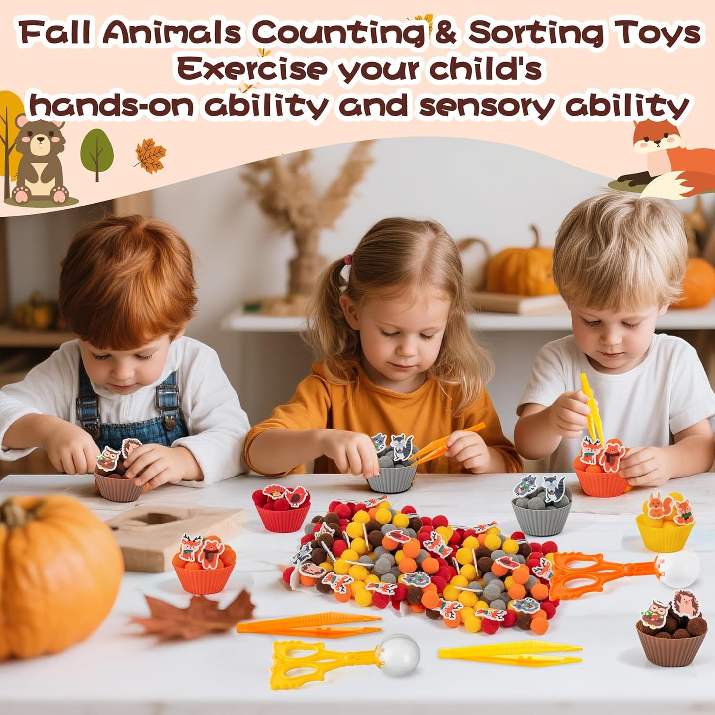 EZdhuawuse Summer Sensory Bin Fillers - 268P Fine Motor Toy Counting Sorting Set for Kid Birthday Easter Gift, Felt Phrases Heart Colorful Pom Poms Cup Clip for Preschool Education Activities