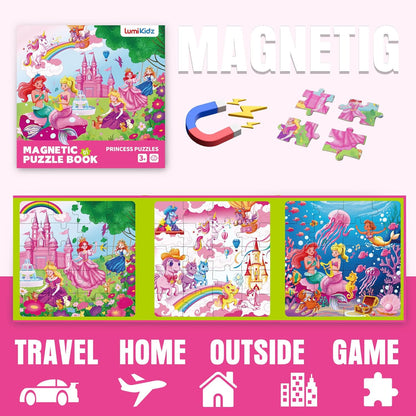 Magnetic Unicorn Mermaid Princess Puzzle for Girls Ages 3-6, 20 Piece Travel Magnetic Puzzle for Toddlers, Car Airplane Road Trip Activity Toy