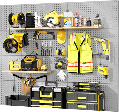 Peg Board, 4PCS Metal Pegboard Wall Organizer. Heavy Duty Pegboard, Peg Boards, Pegboard for Walls, White Pegboard for Garage Craft Room Workbench Office Kitchen Tool Organization, 12"*12"