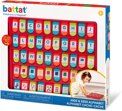 Battat - Alphabet Cache-Cache - French Alphabet Toy for Learning - 50 Pop-Up Flaps - Letters, Words, Numbers, Colors, Shapes - Educational Toy for Toddlers, Kids - 3 Years +