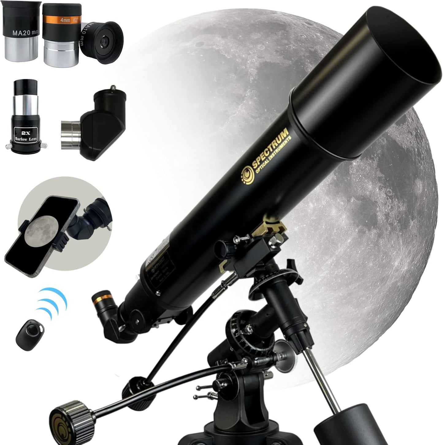 SpectrumOI Telescope for Kids, Telescope for Adults Astronomy Gifts for Kids 8-12 - Premium Refractor 70mm Aperture with Carry Bag and Phone Holder