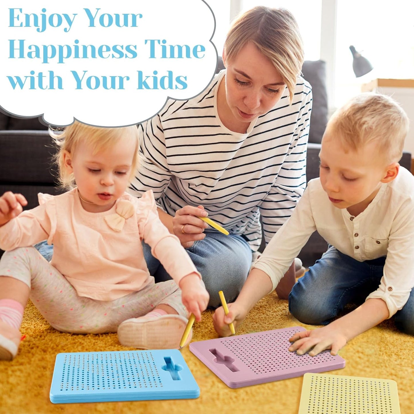 Yexiya 3 Pcs Magnetic Drawing Board for Kids, Toddler Travel Drawing Kit Magnet Sketch Thread Board with Stylus Pen and Beads Toy for Child Quiet Time Activities (7 x 8.5 Inches,Blue)