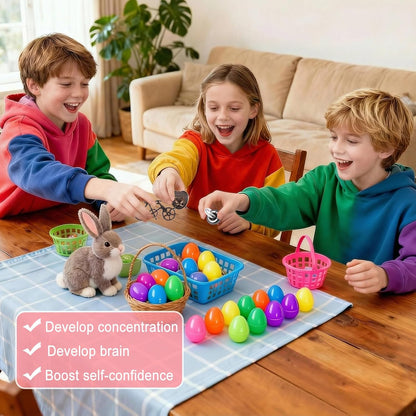 32 Pack Brain Teaser Puzzles & Colorful Easter Eggs - Challenging Metal Wire Puzzles for Kids & Adults - DIY Easter Basket Stuffers, Family Logic Games, Party Favors
