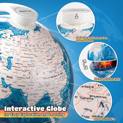 8” Interactive Talking Globe for Kids Ages 4-12, Science Can Earth Globe with LED Core, Bilingual English/French Educational STEM Toy Birthday Gift