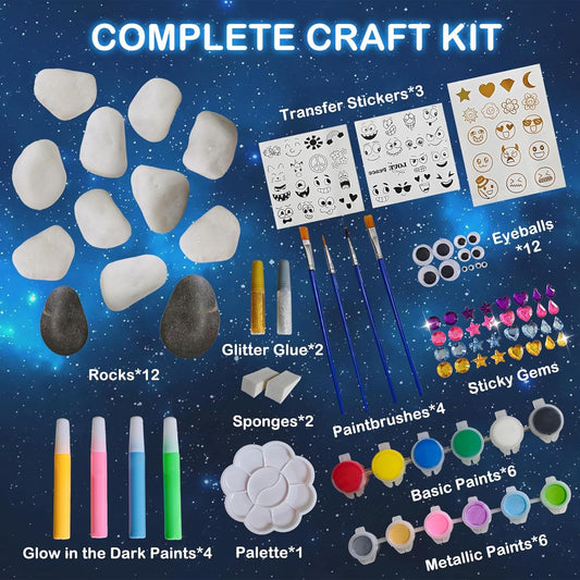 KIDS KING Glow in Dark Rock Painting Kit for Kids Ages 6-12, Art Craft for Party Drawing Activity, Creative Art Party Favors, Arts & Crafts Kit for Boys Girls Birthday Party Gift Toy