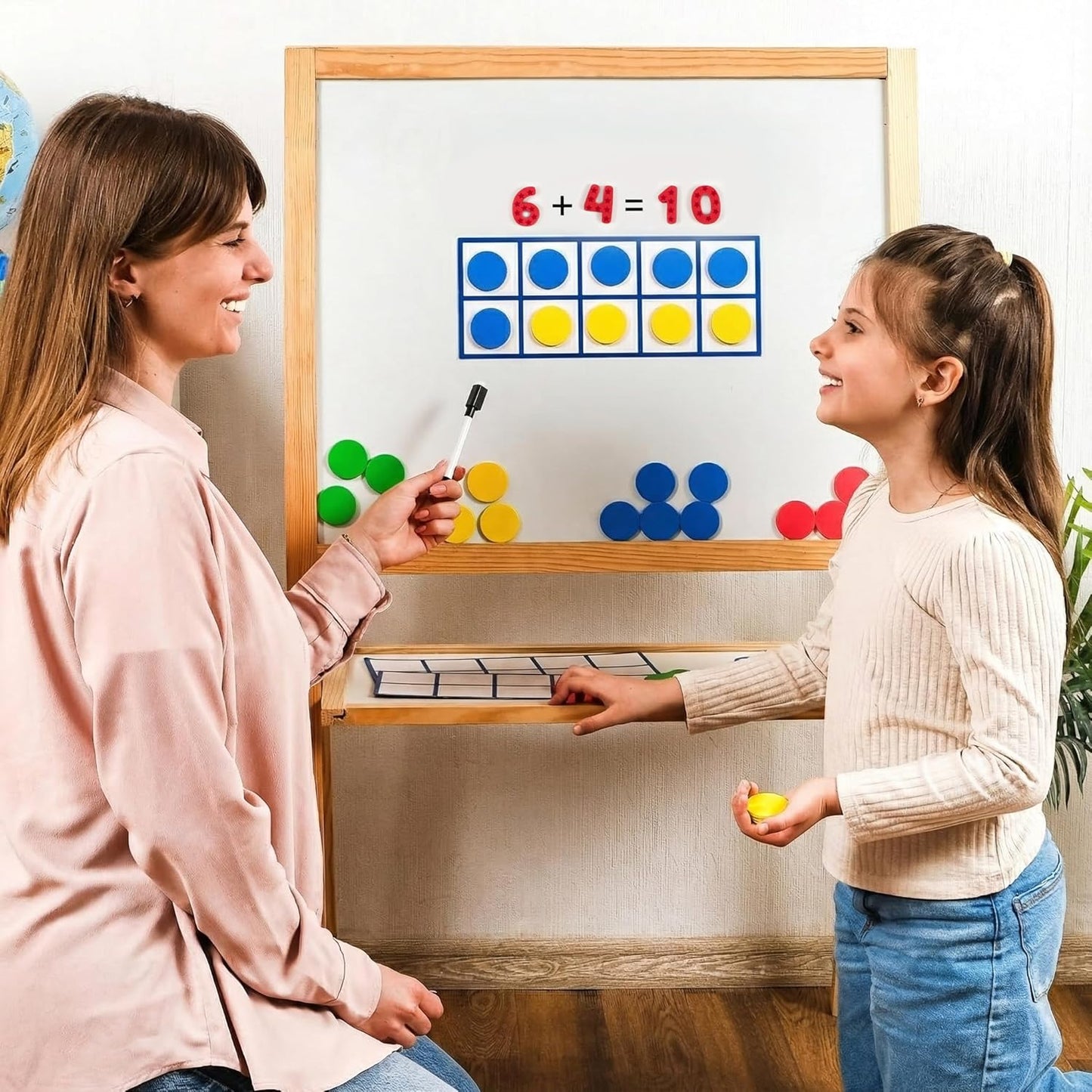 70 PCS Magnetic Ten Frames - Math Manipulatives for Elementary Classroom & Kindergarten - 4 Ten Frames & 44 Math Counters for Kids, Math Games for Kindergarten - Jumbo Magnetic Ten Frame Set