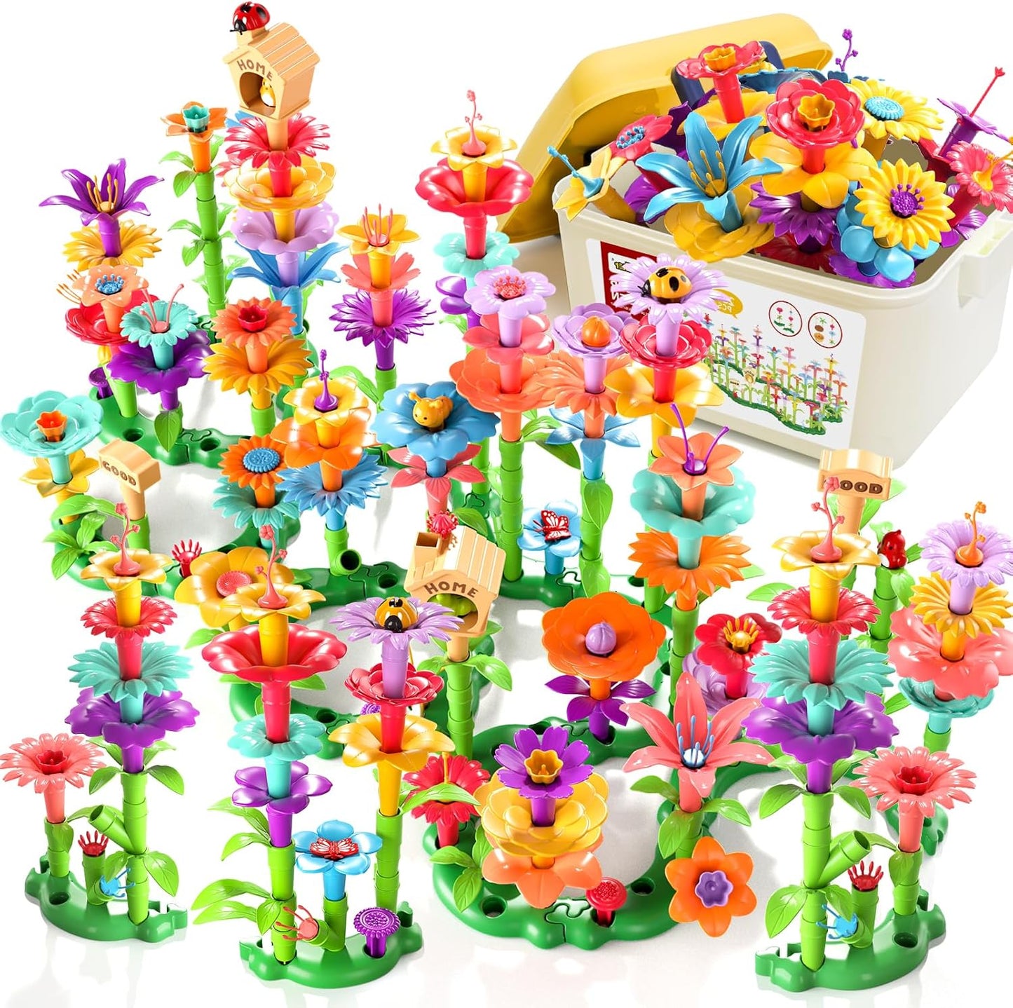145 Pcs Toys for 3 Year Old Girl, Toddler Gardening Set Flower Garden Toy Girls Building Sets Best Educational Learning Fine DIY Crafts Stem Construction Stacking Kit for 3 4 5 6 7 Years Kids