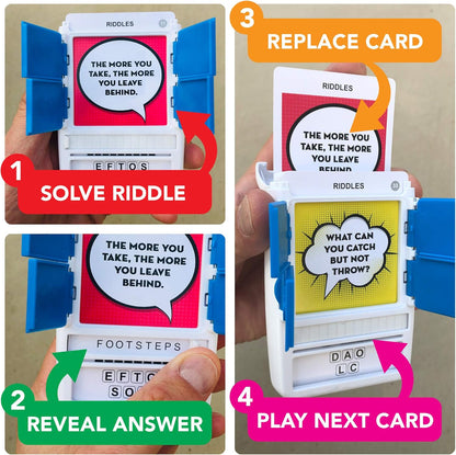 100 PICS Brain Teasers Travel Game - Solve 100 Puzzles | Flash Cards with Slide Reveal Case | Card Game, Gift, Stocking Stuffer | Hours of Fun for Kids and Adults | Age 6+