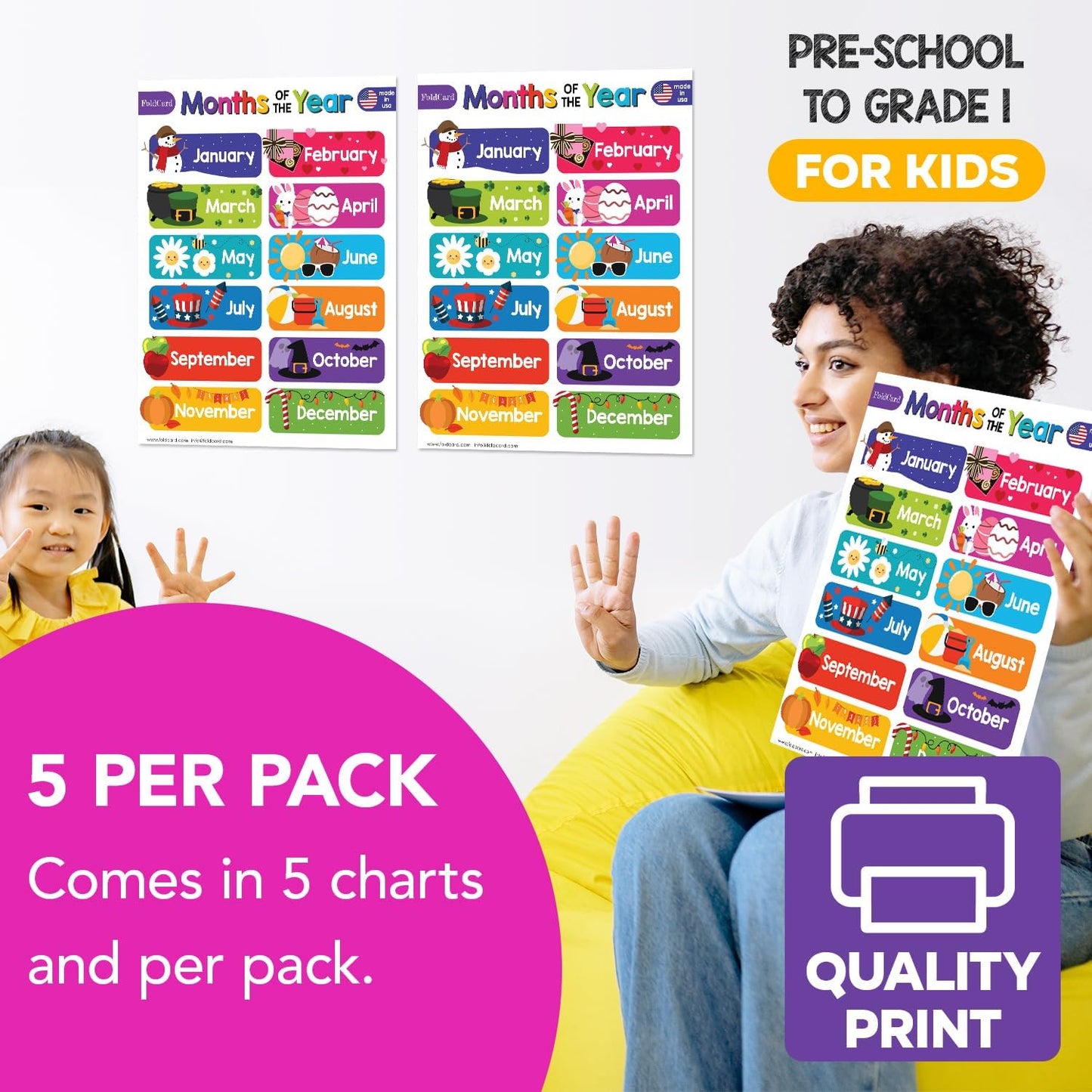 Multiplication Chart Math Table Poster – Double-Sided Educational Visual/Learning Aid Poster, Bright and Colorful | Glossy Durable Cardstock | 8.5 x 11" | 5 per Pack