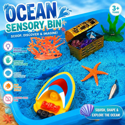AGENTLAN Ocean Sensory Bin, Ocean Sensory Water Toys with Sea Animal for Toddlers Boys and Girls, Kids Toys Gift Sand Box for Age 3 4 5 6 7 8