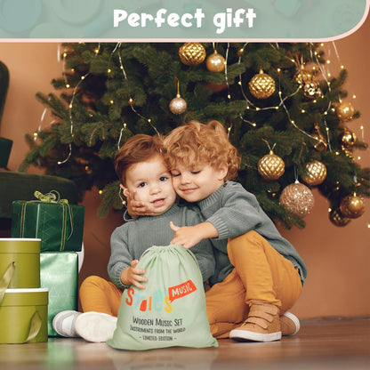Stoie's Wooden Toddler Musical Instruments with Drum, Hand Bells, Flute, Maracas, Castanet, Tamburine, for Babies and Kids, Eco Friendly Montessori Educational Toy