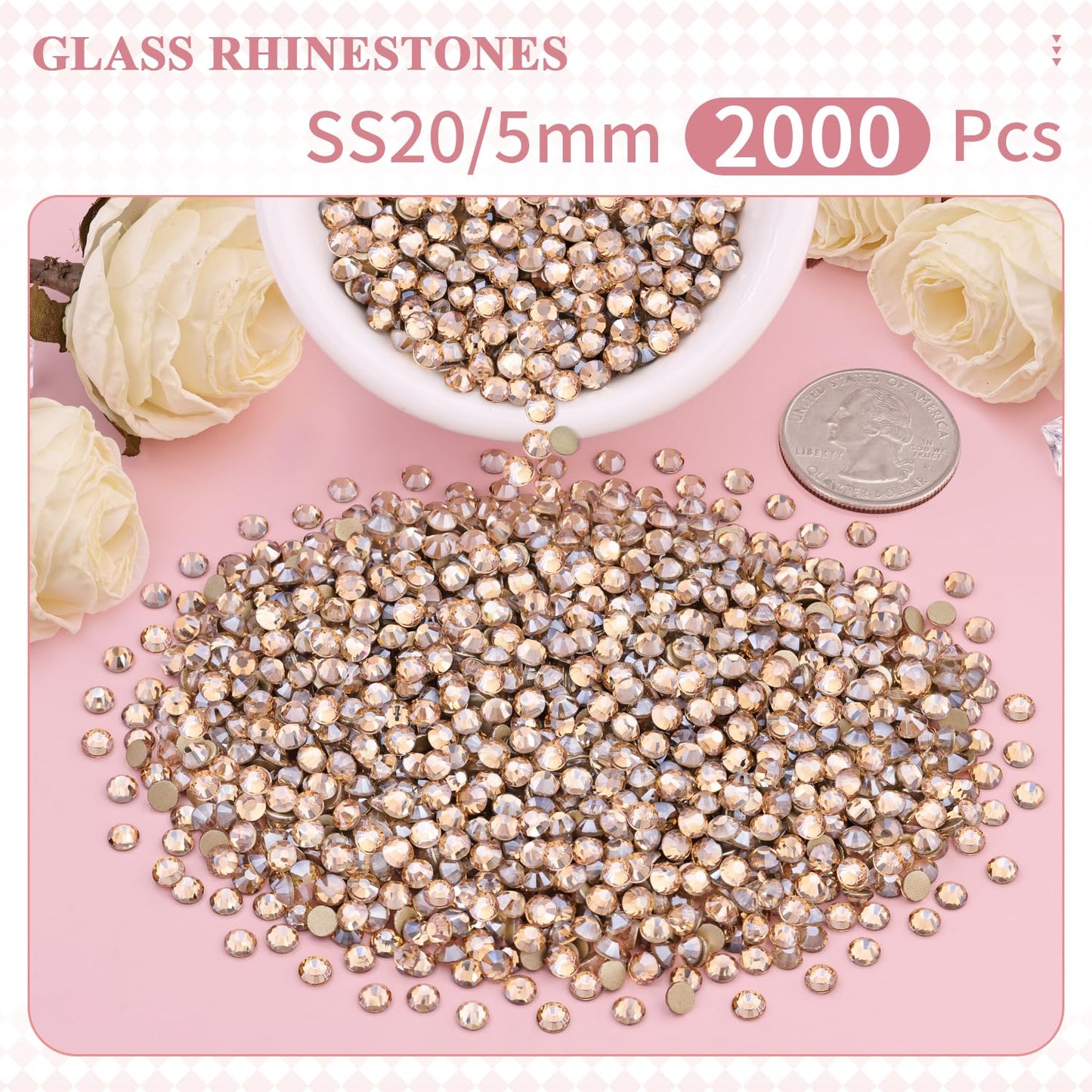 5000PCS SS6/2mm Glass Crystal Rhinestones (Clear), Bedazzling Flatback Rhinestones for Crafting DIY Crafts Nail Art Makeup Decoration, Gems Diamond Charms for Tumbler Shoes Clothing Mug