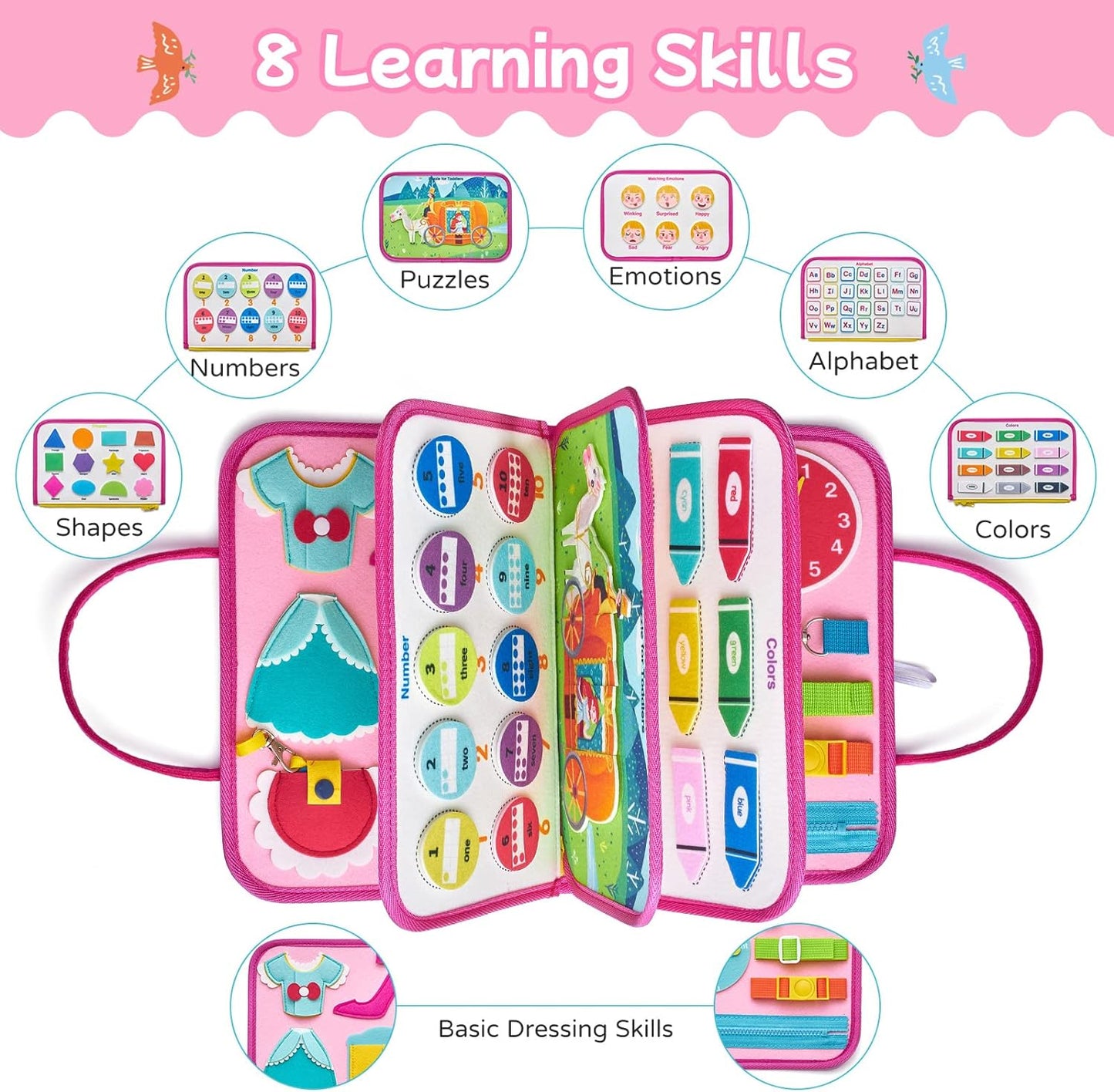 Freebear Busy Board Toddler Travel Toys Sensory Toys for Toddlers 1 2 3 4, Montessori Learning Toys for Toddlers Activities Board, Educational Toys for 3 4 Year Old Boys Girls Gift, Dinosaur