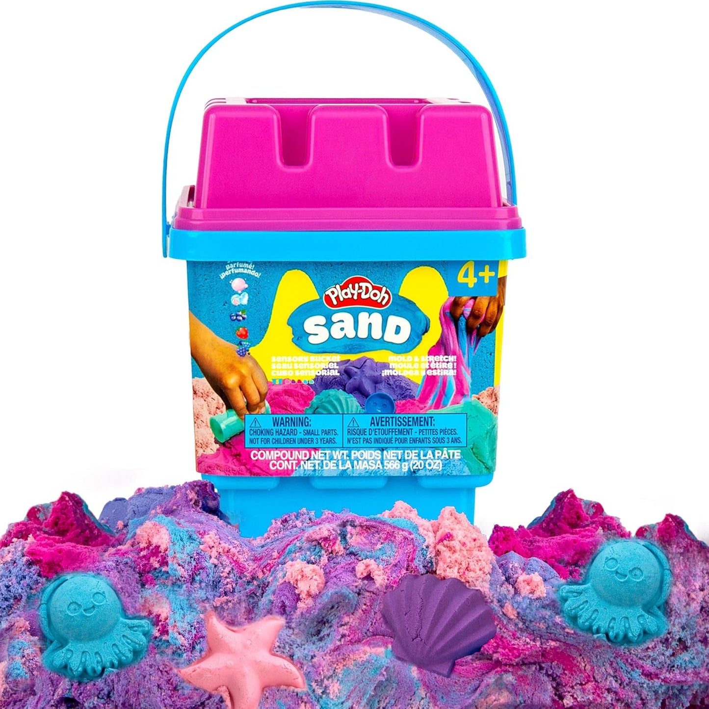 Play-Doh Sand Castle Bucket, 5 Colors & Scents of Play Sand, Resealable Cans with 5 Fun Tools, Sand Castle Building Kit, Creativity for Kids Sensory Bin, Toys for Soft Play