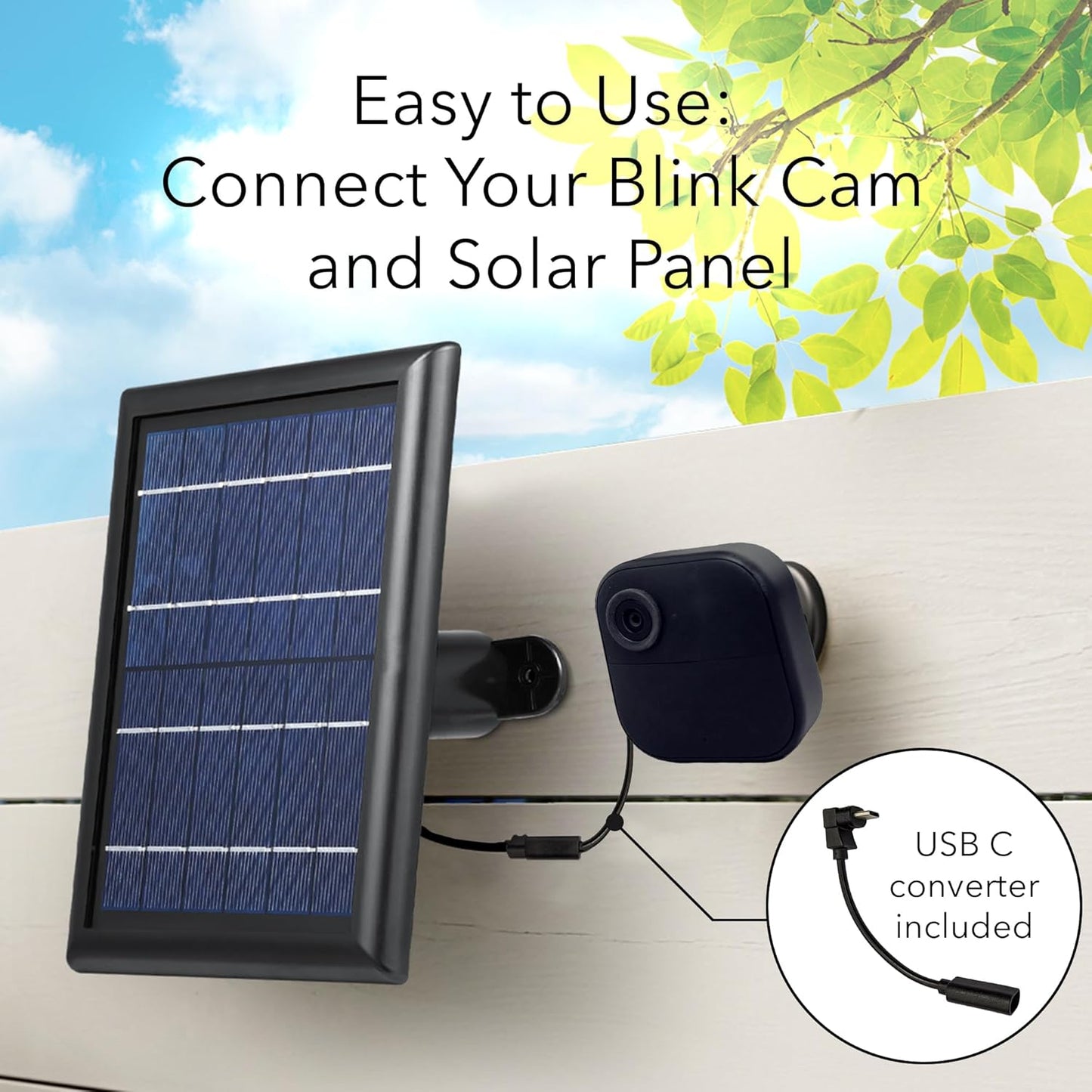 Wasserstein Solar Panel with Internal Battery - Compatible with Blink Outdoor 3/4 & Blink Outdoor 2K+ (New Model) (Black) - Camera NOT Included