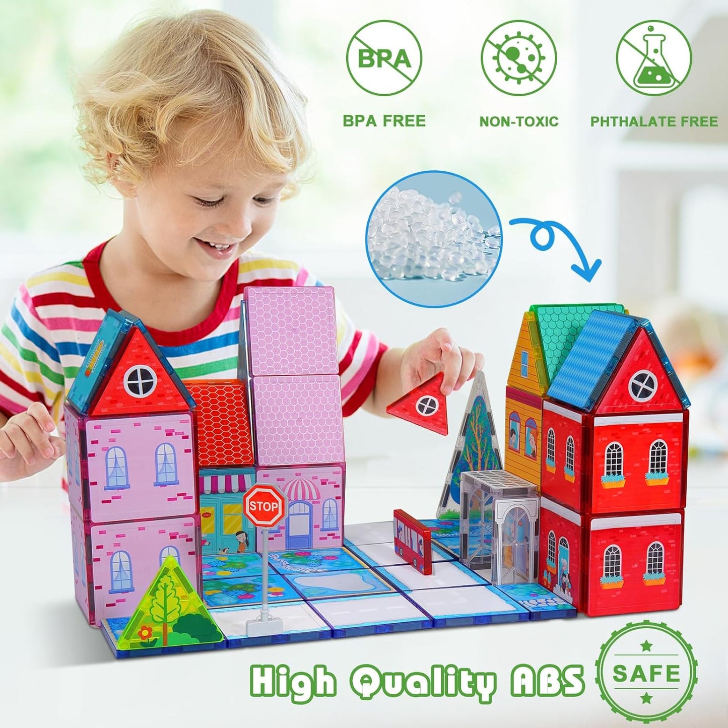 Magnetic Tiles for Kids, Fairytale Town Road Set, Magnetic Blocks Magnet Building Toys for 3-5 4-8 Years Old Boys Girls, Expansion Themed Magnet Educational STEM Creativity Toys 3+ Toddlers Xmas Gifts