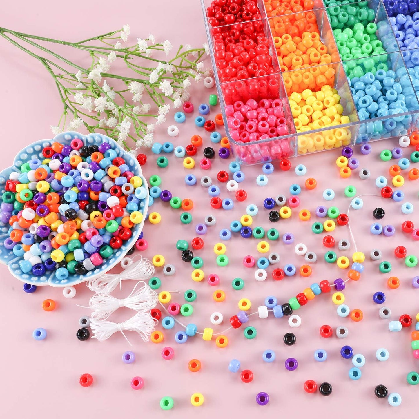 1720+pcs Pony Beads Kit 1830pcs 6 Style Letter Alphabet Beads Rainbow Plastic Pony Bead Bulk Multicolor Kandi Bead Elastic String DIY Crafts Jewelry Making Kit for Bracelets Necklaces