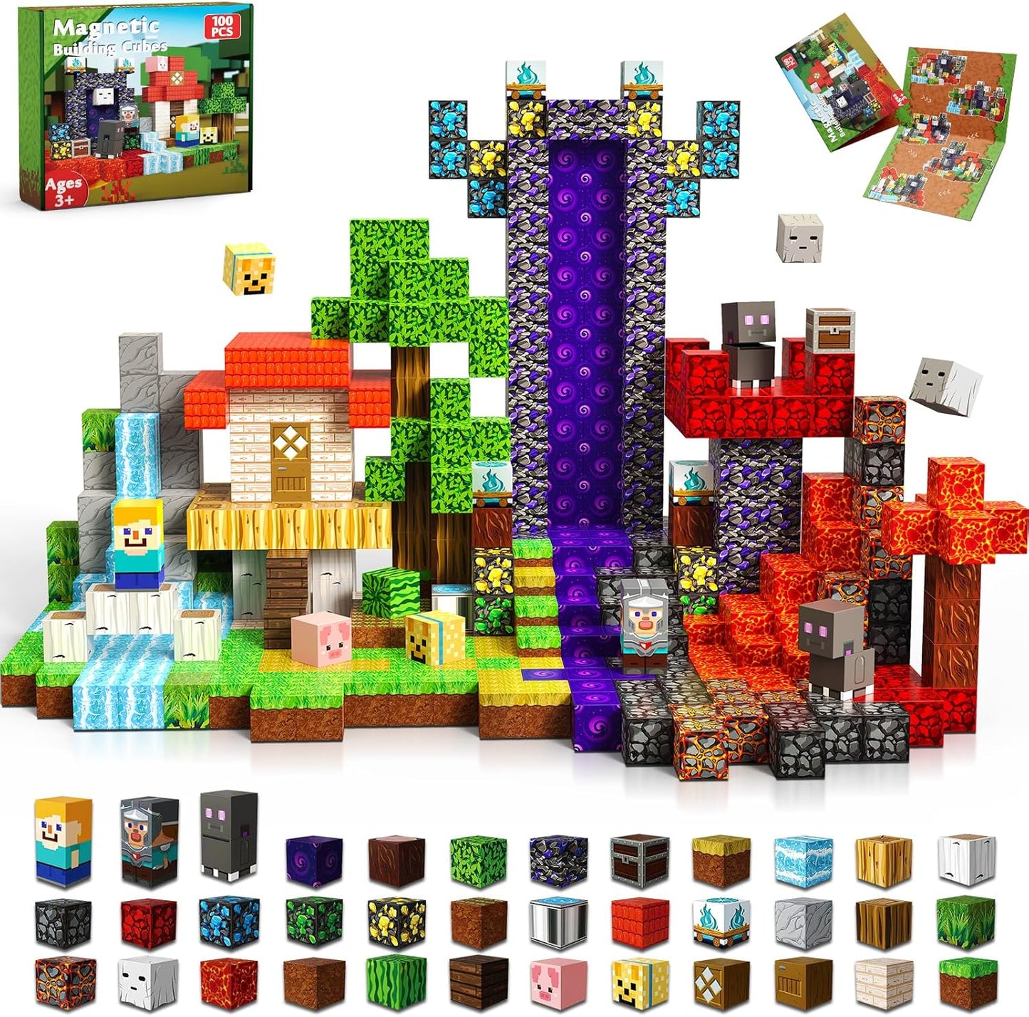 Magneverse 200 PCS 0.8in Magnetic Blocks - Magnet Toys for Kids, Magnetic Building Blocks Cubes, Stacking Magnets, School STEM Toys Birthday Gifts for Boys and Girls Age 3+ Years Old (Theme: Portal)