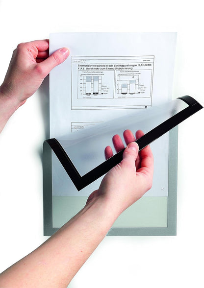 Durable Duraframe Sign Holder, Letter-Size 8.5" x 11" Inch, Black Magnetic Frame - Wall Mount, Pack of 2