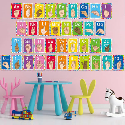 Sign Language Bulletin Board Alphabet - 37 ASL Alphabet Learning ABC Alphabet Poster Classroom Decorative Card Set Kindergarten/Elementary/Homeschool Supplies