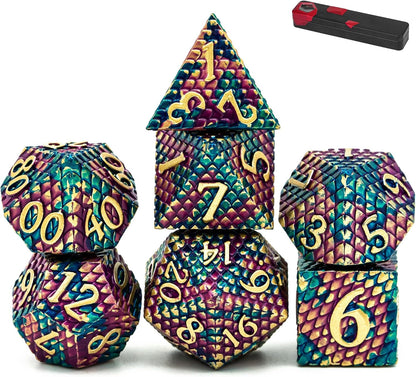UDIXI Steampunk Metal Dice Set, 7 Die Polyhedral DND Dice Set for D&D Role Playing Game and Math Teaching (Ancient Copper)