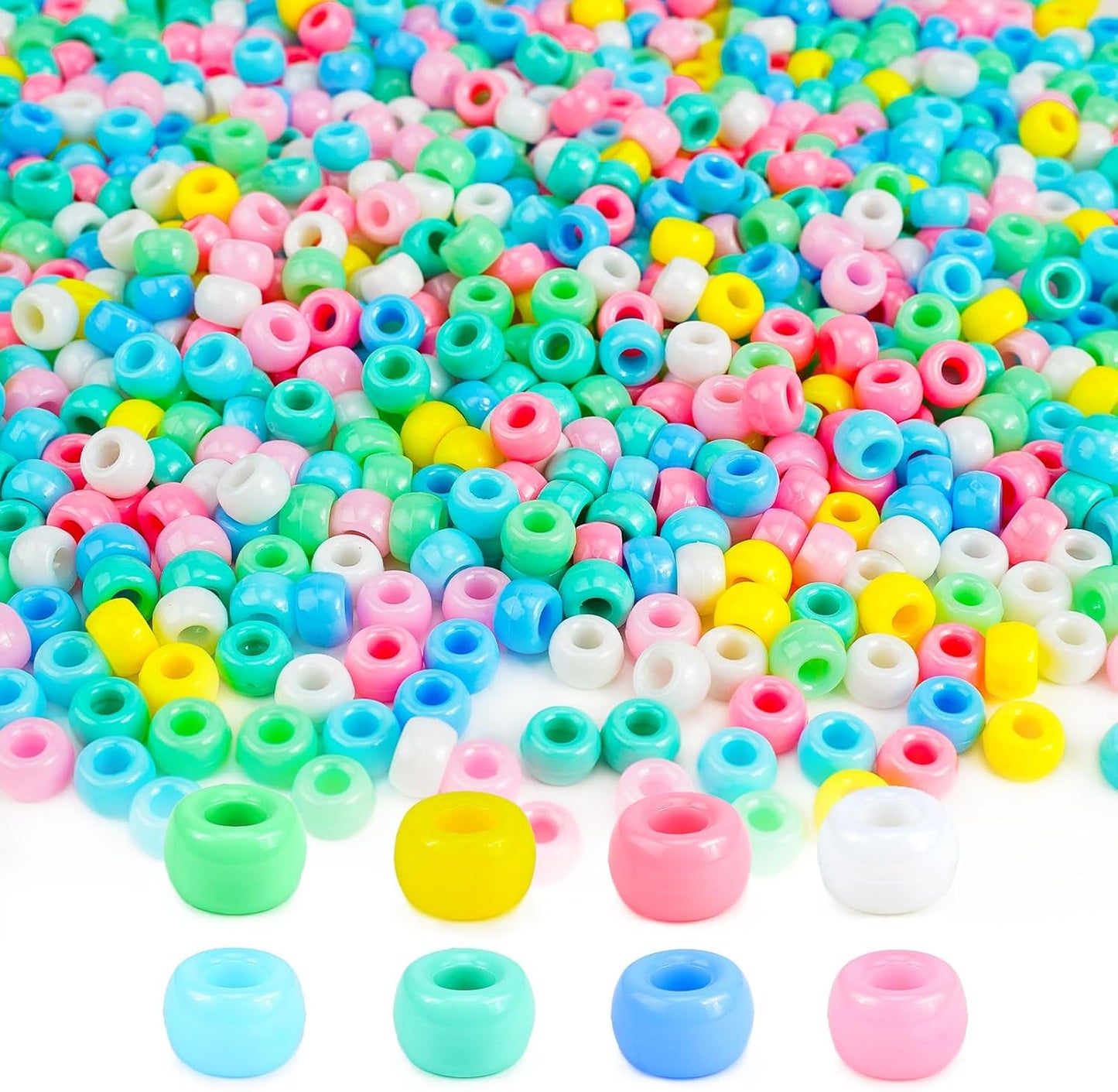 1000+pcs Glitter Pony Beads Bulk, Acrylic 9mm Large Plastic Bead for Bracelets Big Hole Hair Braids Crafts DIY Projects
