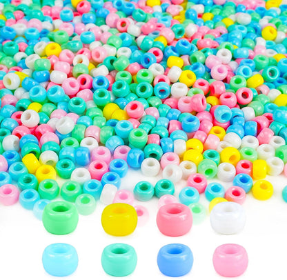 1000+pcs Glitter Pony Beads Bulk, Acrylic 9mm Large Plastic Bead for Bracelets Big Hole Hair Braids Crafts DIY Projects