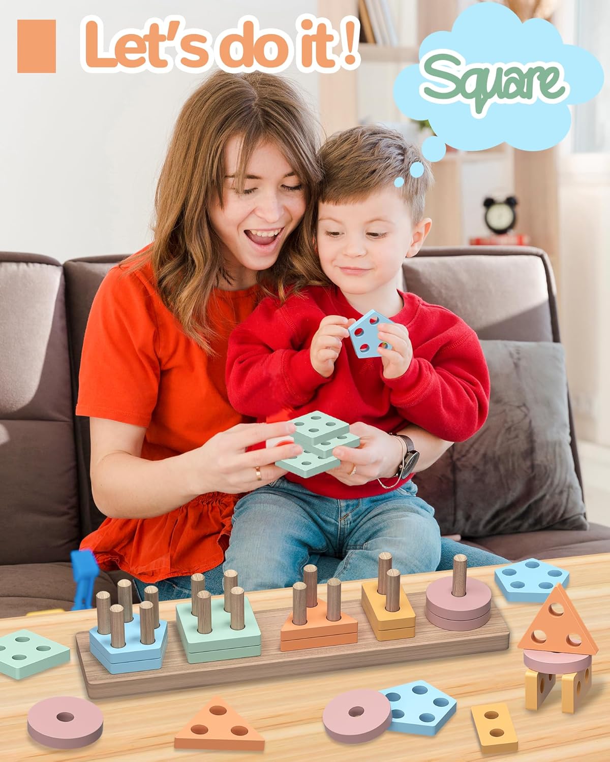 Tonberless Montessori Toys for 1 2 3 Year Old Boy Girl, Toys for Ages 2-4 Toddlers Kids Baby, 1 2 Year Old Boy Girl Birthday Gifts, Wooden Learning Puzzles Shape Sorter Toys for Toddlers 1-3