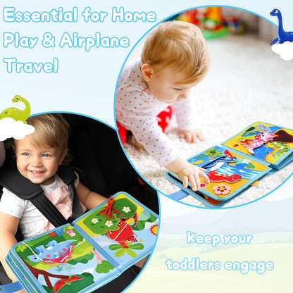 Meafeng Dinosaur Educational Book for Toddlers 1-3, Montessori Quiet Toy & Busy Board for Kids, Travel Toys with Life Skills & Educational Games for Boys and Girls