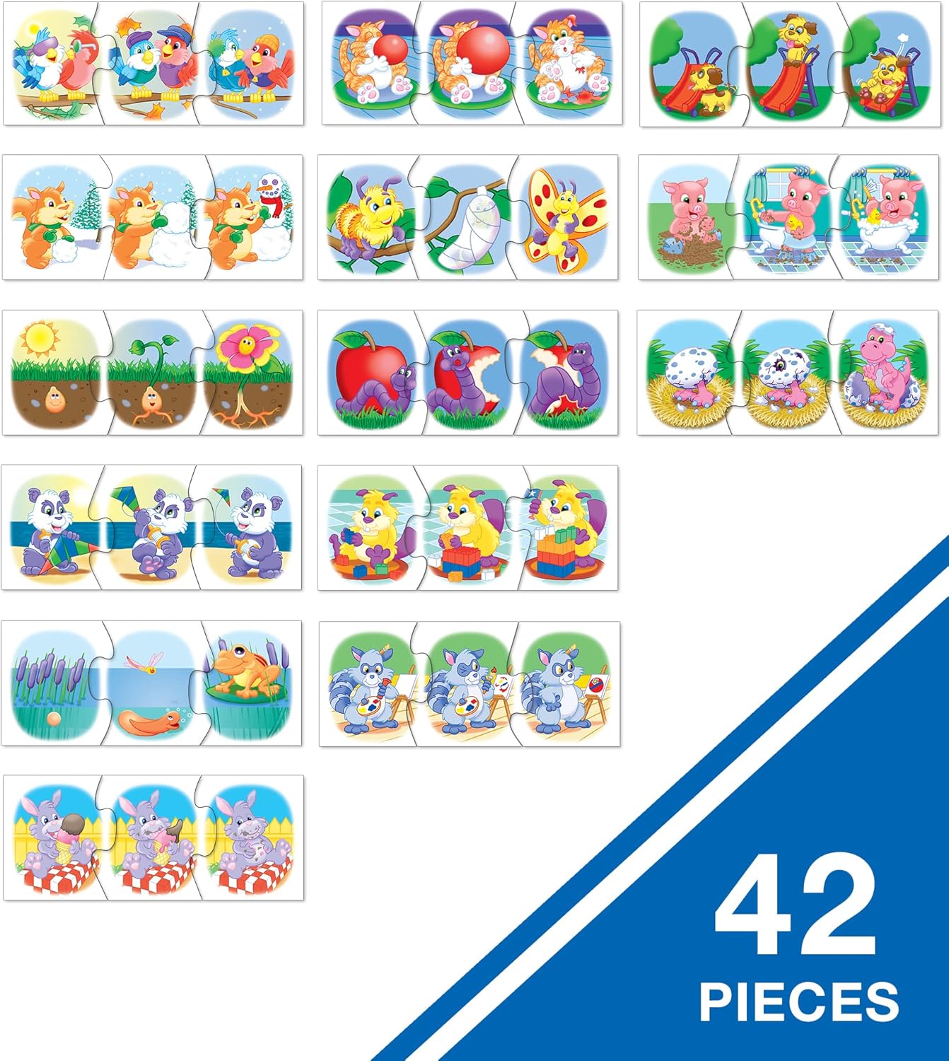 Carson Dellosa What Happens Next? Pre-Reading Puzzle Game Set, Colorful 3-Scene Picture Sequencing Phonics Game with 14 3-Scene Puzzles, Ages 4+ (42 pc)