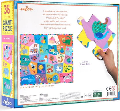 eeBoo 36 Piece Giant Floor Puzzle - Dinosaur Alphabet Children's Puzzle ABC & Dino Themed, Large Pieces for Small Hands to Develop Motor Skills